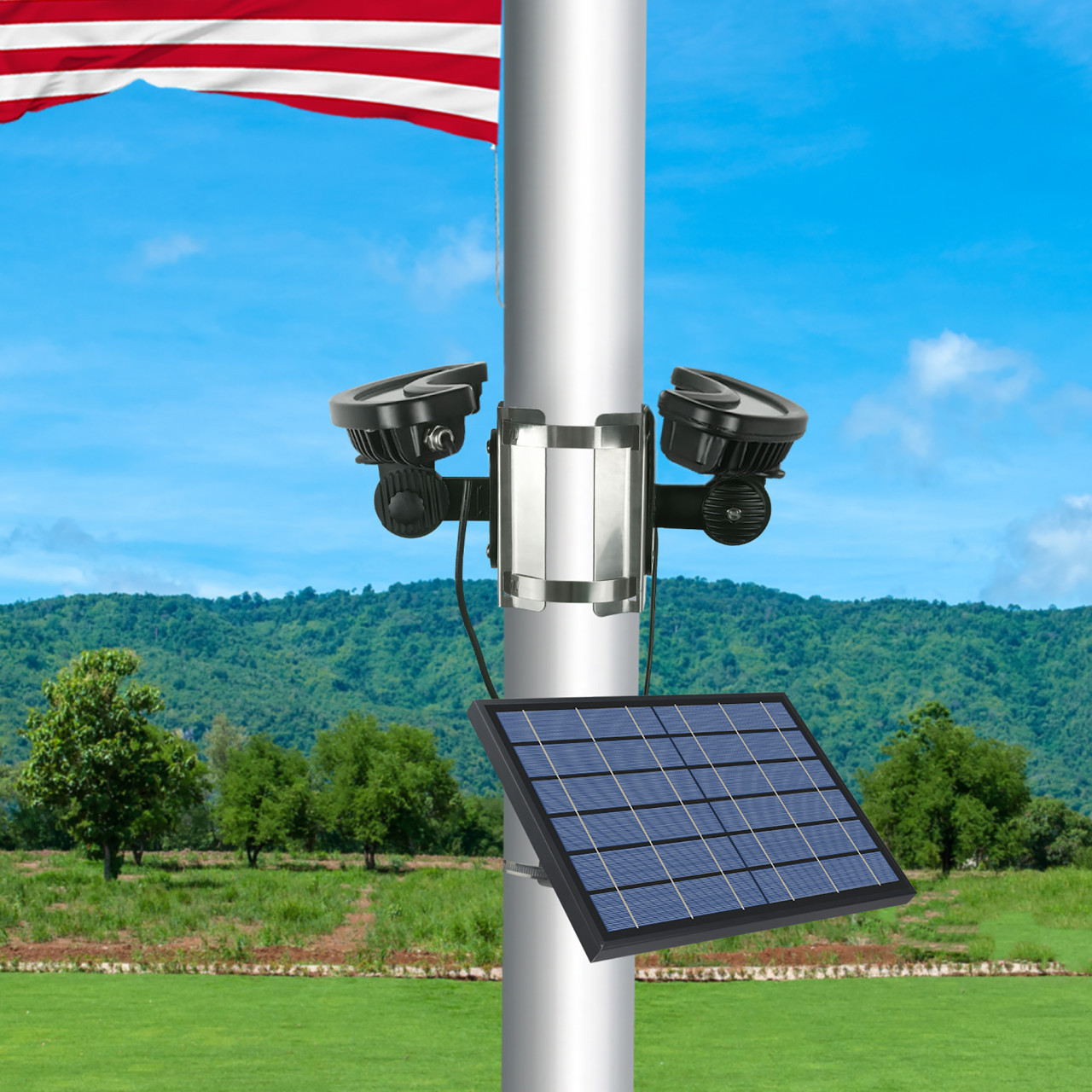 Solar panel deals flagpole lights