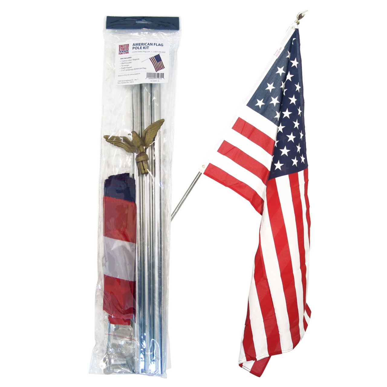 2 Kit of American Flag USA and Motorcycle Flag Pole Colombia