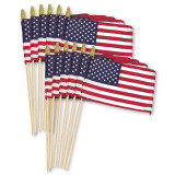 Super Tough 8"x12" Cotton US Stick Flag with 24" Wood Stick and Spear Tip - 12 Pack