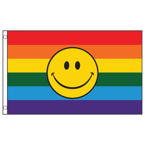 Rainbow Happy Face Flag 3ft x 5ft Printed Polyester