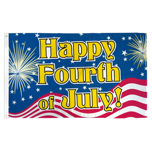 Happy Fourth of July Flag - 3ft x 5ft Printed Polyester