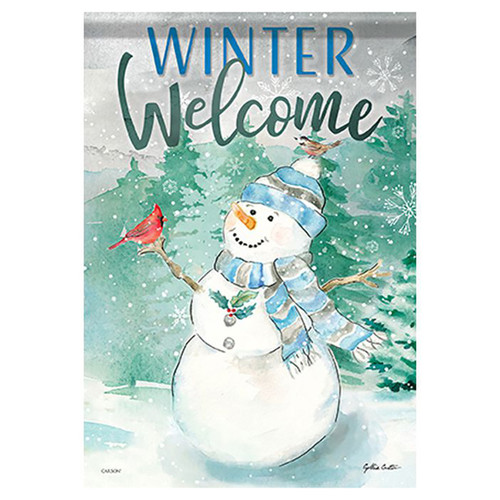 Carson Winter Banner Flag - Watercolor Snowman - 28in x 40in