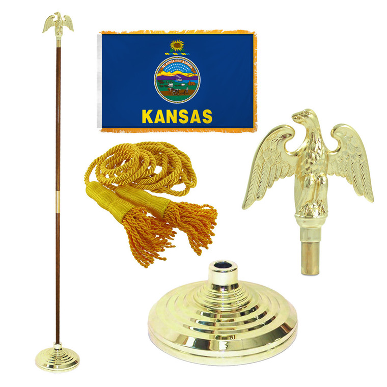 Super Tough Indoor Flagpole Kit with Nylon 3' x 5' Kansas Flag