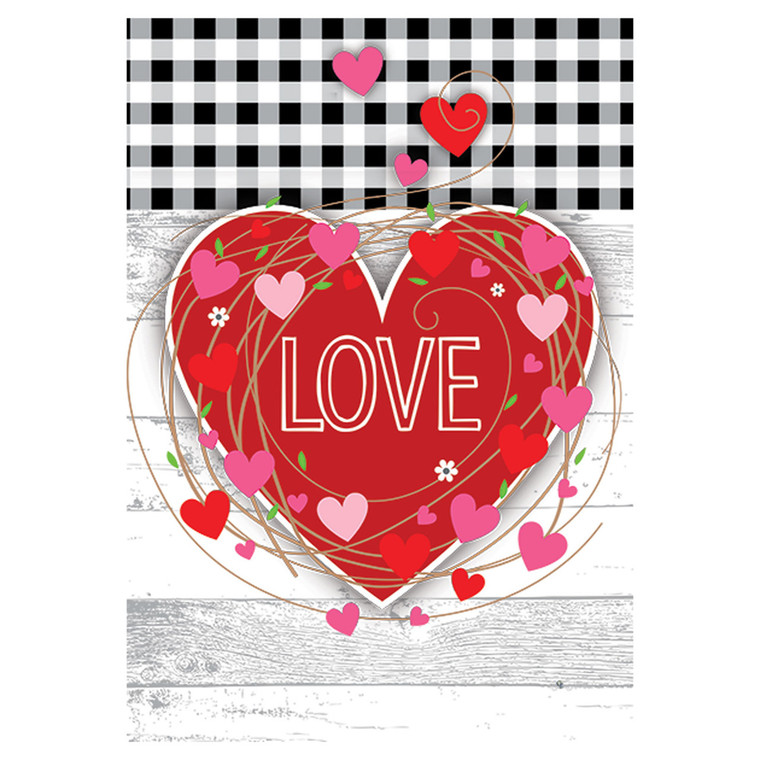 Valentine's Day Banner Flag - Gingham Heart - 28in x 40in