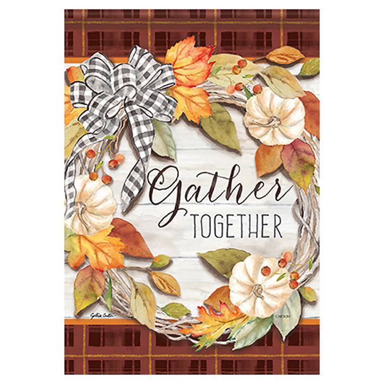 Carson Thanksgiving Banner Flag - Pumpkin Wreath - 28in x 40in