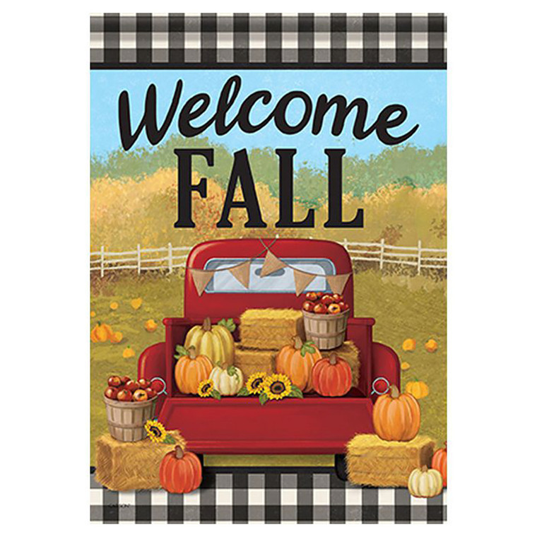 Carson Fall Garden Flag - Fall Red Truck - 12.5in x 18in