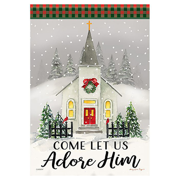 Carson Christmas Banner Flag - Holiday Village Church - 28in x 40in