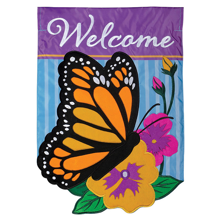 Carson Applique Garden Flag - Monarch & Pansies