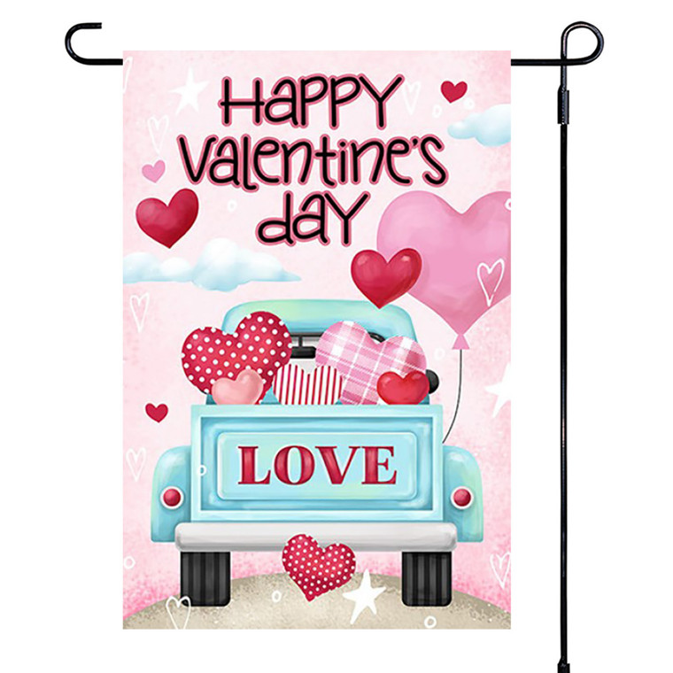 Super Tough Valentine's Day Garden Flag - Love Truck - 12in x 18in