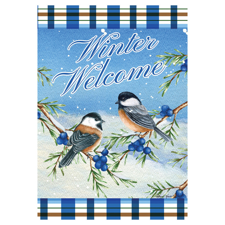 Welcome Winter Chickadees Banner Flag - 28in x 40in