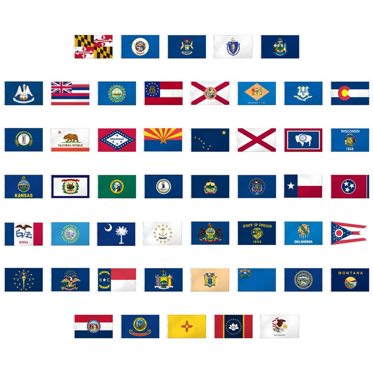 Set of 50 State Flags - 3x5ft Nylon with Pole Hem Only