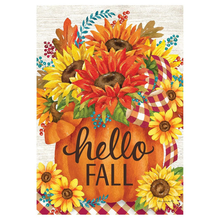 Hello Fall Pumpkin Sunflowers 12"x18" Garden Flag