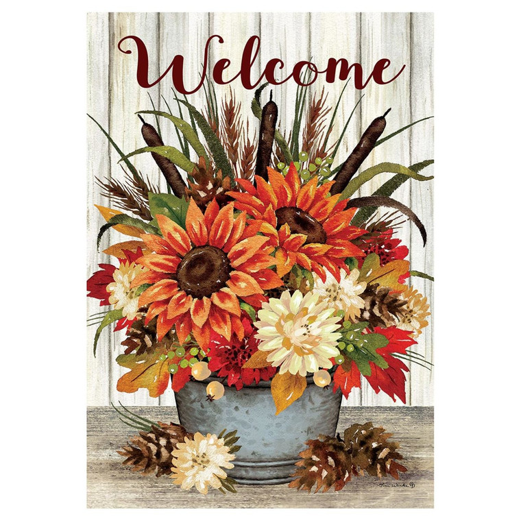 Welcome Sunflowers & Cattails 28"x40" Banner Flag