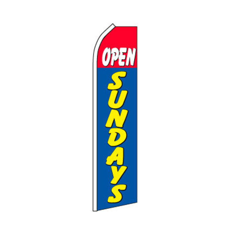 Open Sundays Swooper Flag - Red & Blue - 11.5ft x 2.5ft