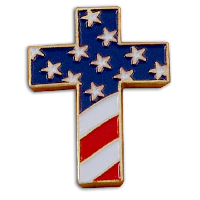 Christian Cross Special Design Pin with USA Flag