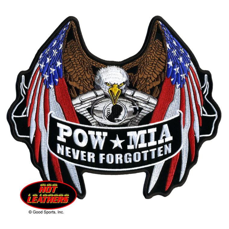 Hot Leathers Patches POW MIA Never Forgotten Flag Eagle Patch