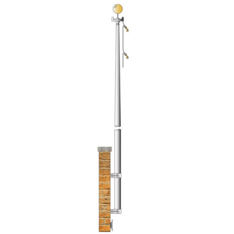 EVWS 17ft Vertical Wall Mount Commercial Flagpole - .125 Wall Thickness - 3" Butt Diameter