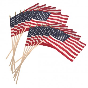 US Stick Flag 12in x 18in Standard Wood Stick with Spear Tip - 12PK