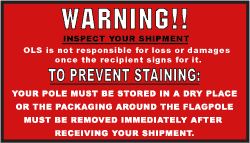 Warning! Inspect Your Shipment. OLS is not responsible for loss or damages once the recipiant signs for package.