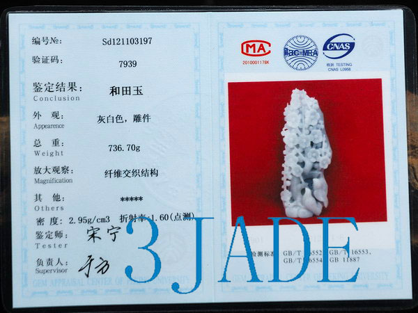 Jade Gem/Jewelry Certificate of Authenticity from Gems Appraisal Center