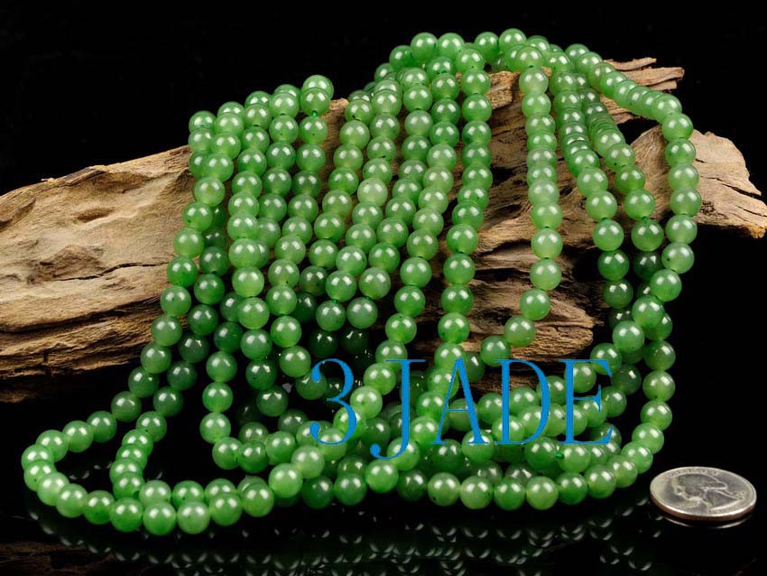 18 A Grade Natural Green Nephrite Jade Beads Necklace w/ Certificate  -D001073