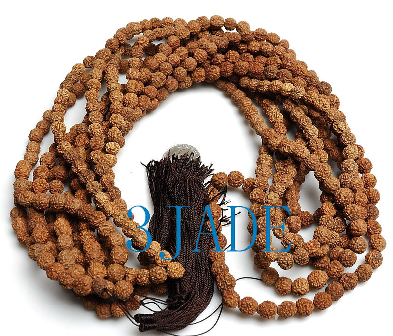 Tibetan Natural Rudraksha Bodhi Seed Mantra Meditation Prayer Beads Mala-  E020007