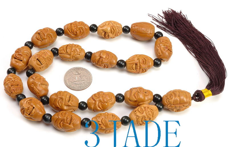 Detailed Carved Natural Olive Pit Skull Beads Bracelet - 3JADE wholesale of  jade carvings, jewelry, collectables, prayer beads