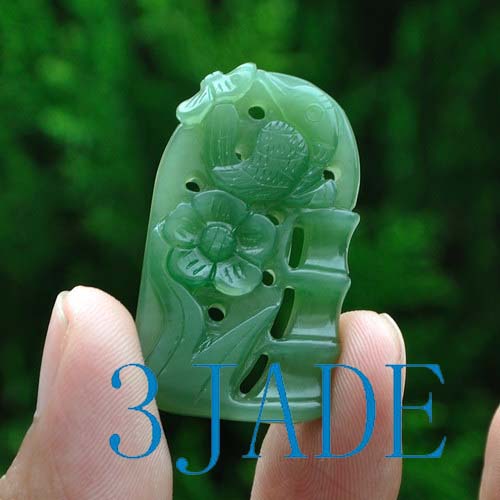 Natural Green Nephrite Jade Carving: Bamboo & Plum Pendant - 3JADE wholesale of jade carvings ...