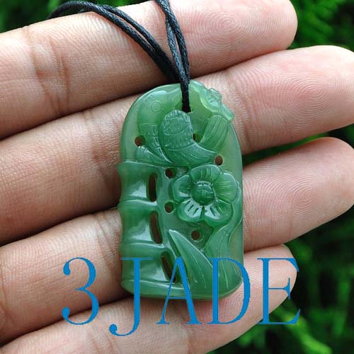 Natural Green Nephrite Jade Carving: Bamboo & Plum Pendant - 3JADE wholesale of jade carvings ...