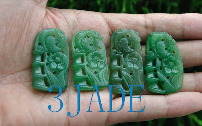 Natural Green Nephrite Jade Carving: Bamboo & Plum Pendant - 3JADE wholesale of jade carvings ...