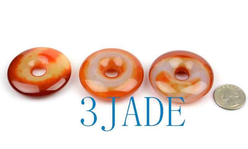 2pcs 2 Carnelian / Red Agate Donut / Disc / Circle Beads/ Pendants - 3JADE  wholesale of jade carvings, jewelry, collectables, prayer beads