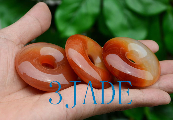 2pcs 2 Carnelian / Red Agate Donut / Disc / Circle Beads/ Pendants - 3JADE  wholesale of jade carvings, jewelry, collectables, prayer beads