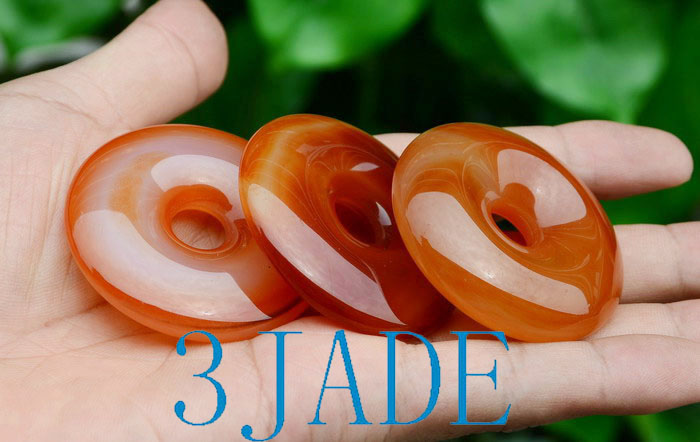 2pcs 2 Carnelian / Red Agate Donut / Disc / Circle Beads/ Pendants - 3JADE  wholesale of jade carvings, jewelry, collectables, prayer beads