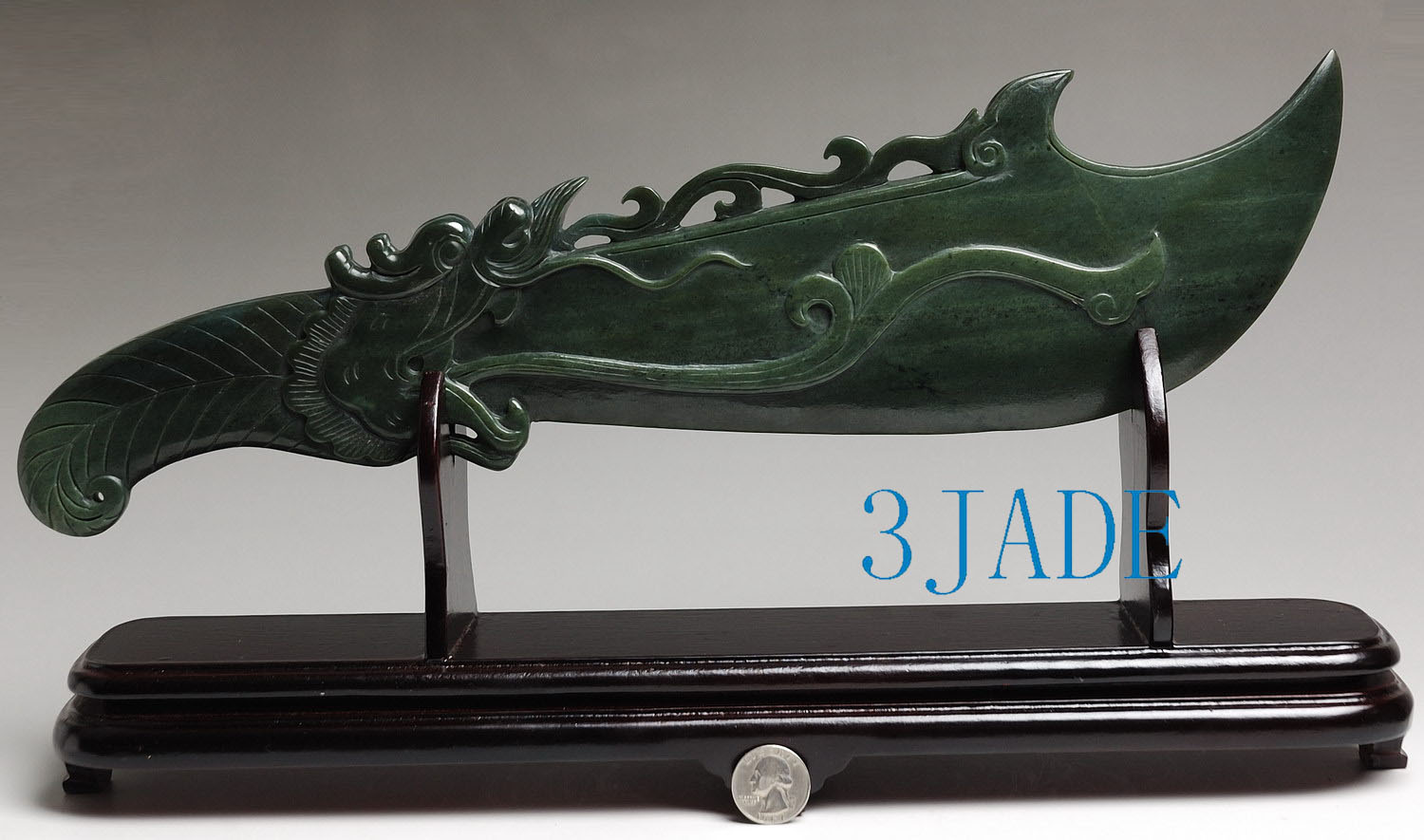 Chinese Broadsword Sword Natural Hetian Nephrite Jade Carving