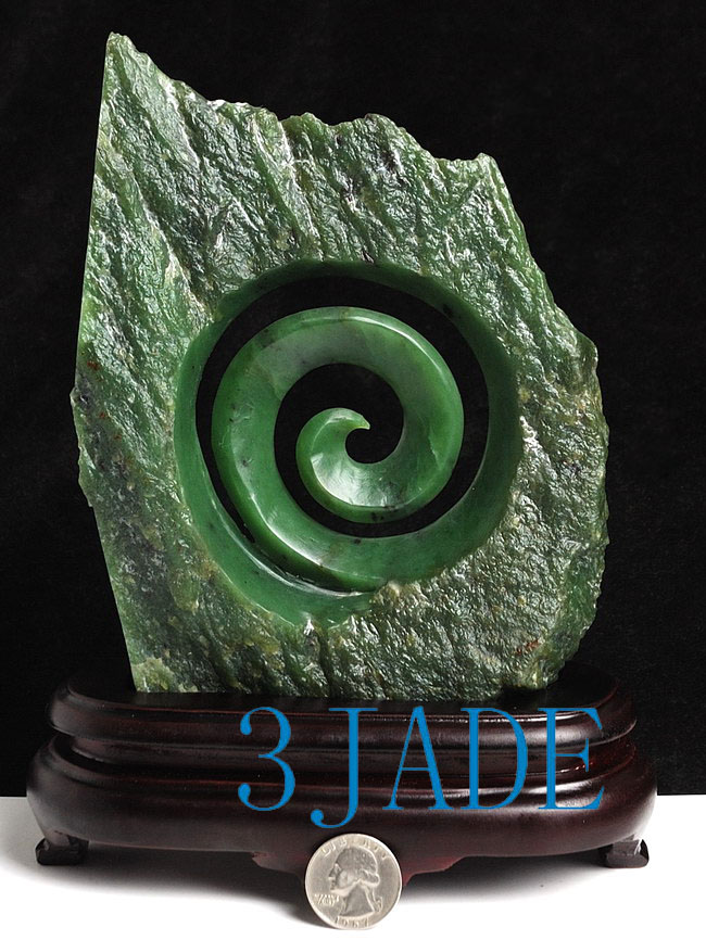 Natural Green Nephrite Jade Pounamu Koru Sculpture New Zealand Maori Style Carving Art J026082 3JADE wholesale of jade carvings jewelry collectables prayer beads