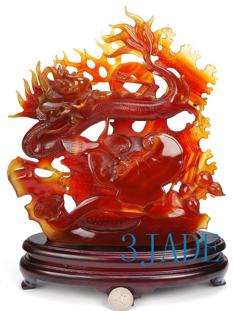 Carnelian / Red agate Carving / Sculpture: Dragon Statue - 3JADE ...