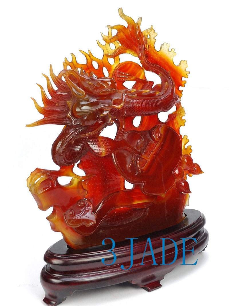 Carnelian   Red Agate Carving   Sculpture: Dragon Statue - 3jade 