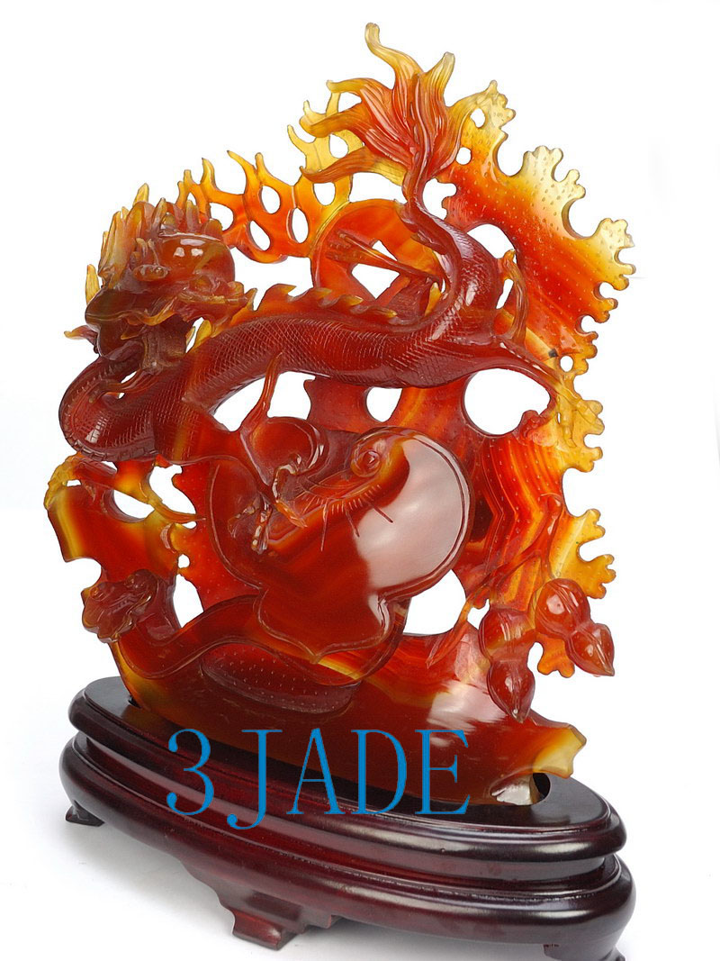 Carnelian / Red agate Carving / Sculpture: Dragon Statue - 3JADE ...