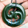 55mm Natural Green Nephrite Jade Koru Harmony Pendant New Zealand Maori Style Carving / Art