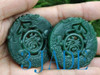 2 Natural Green Nephrite Jade Chinese Ancient Style Dragons Blessing FU Pendants