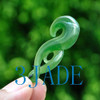 Natural Green Nephrite Jade Twist Pendant New Zealand Maori Style Carving Art