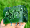 Natural Green Nephrite Jade Carving / Sculpture: Reclusive Life Statue -J026157