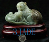 Natural Hetian Nephrite Jade Foo Dogs / Lions Statue / Carving w/ certificate