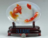 Hand Carved Red Carnelian / Agate Carving /Sculpture: Lotus Goldfish Plate /Dish