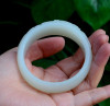 60mm Hand Carved Hetian White Jade Peony Flower Chunky Bangle Bracelet w/ Certificate -C004276