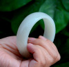 60mm Hand Carved Hetian White Jade Peony Flower Chunky Bangle Bracelet w/ Certificate -C004276