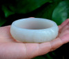 60mm Hand Carved Hetian White Jade Peony Flower Chunky Bangle Bracelet w/ Certificate -C004276