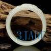 60mm Hand Carved Hetian White Jade Peony Flower Chunky Bangle Bracelet w/ Certificate -C004276