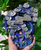 Natural Lapis Lazuli Playing Dragon Statue Gemstone Carving Sculpture Chinese Art Decor -J040298