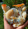 Hand Carved Natural Chalcedony / Agate lotus Koi Fish Statue Carving / Sculpture -J028120